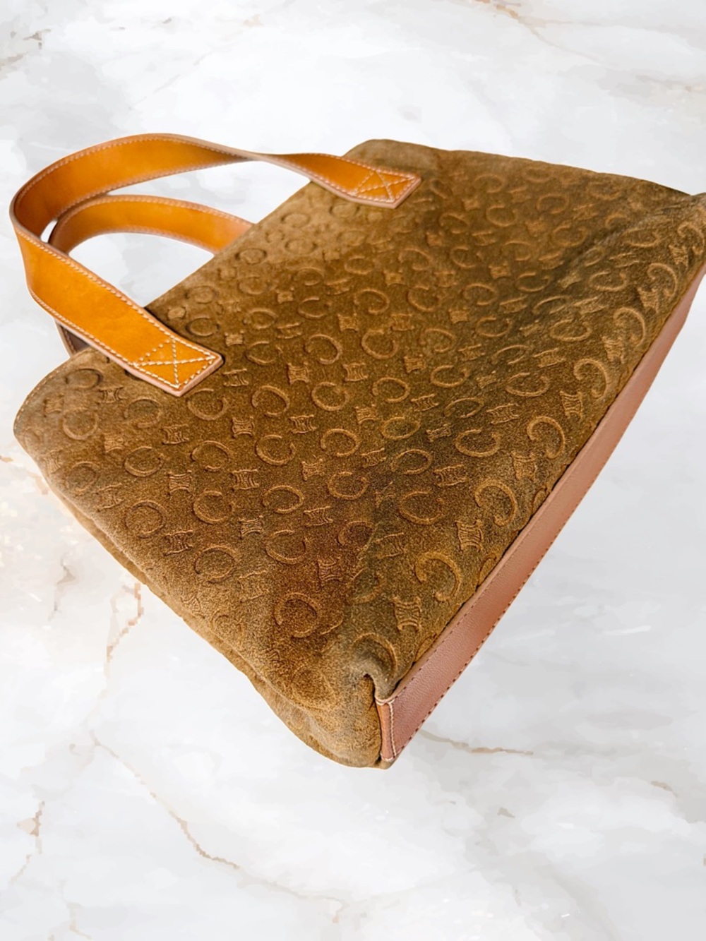 Céline Vintage Macadam Suede Tote Bag Cognac Tan Italy Restored - Picture 5 of 16